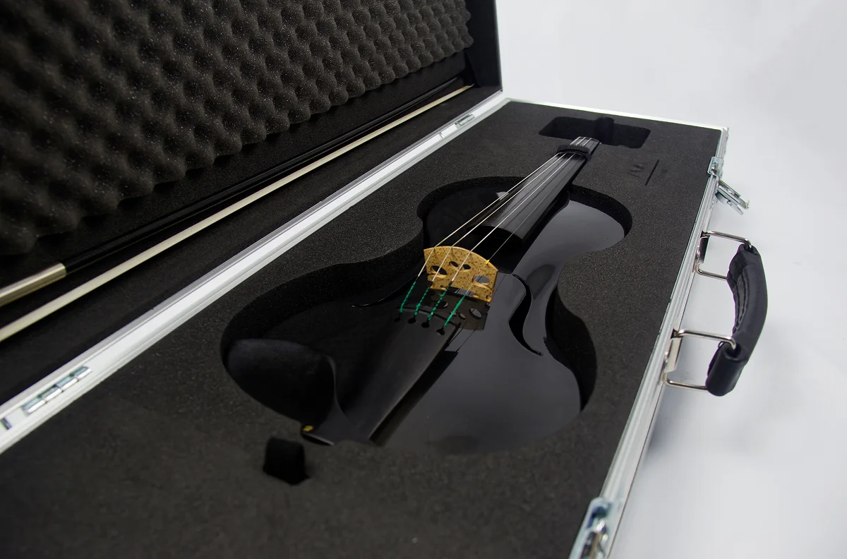 Fotografia do violino posicionado dentro da sua caixa.