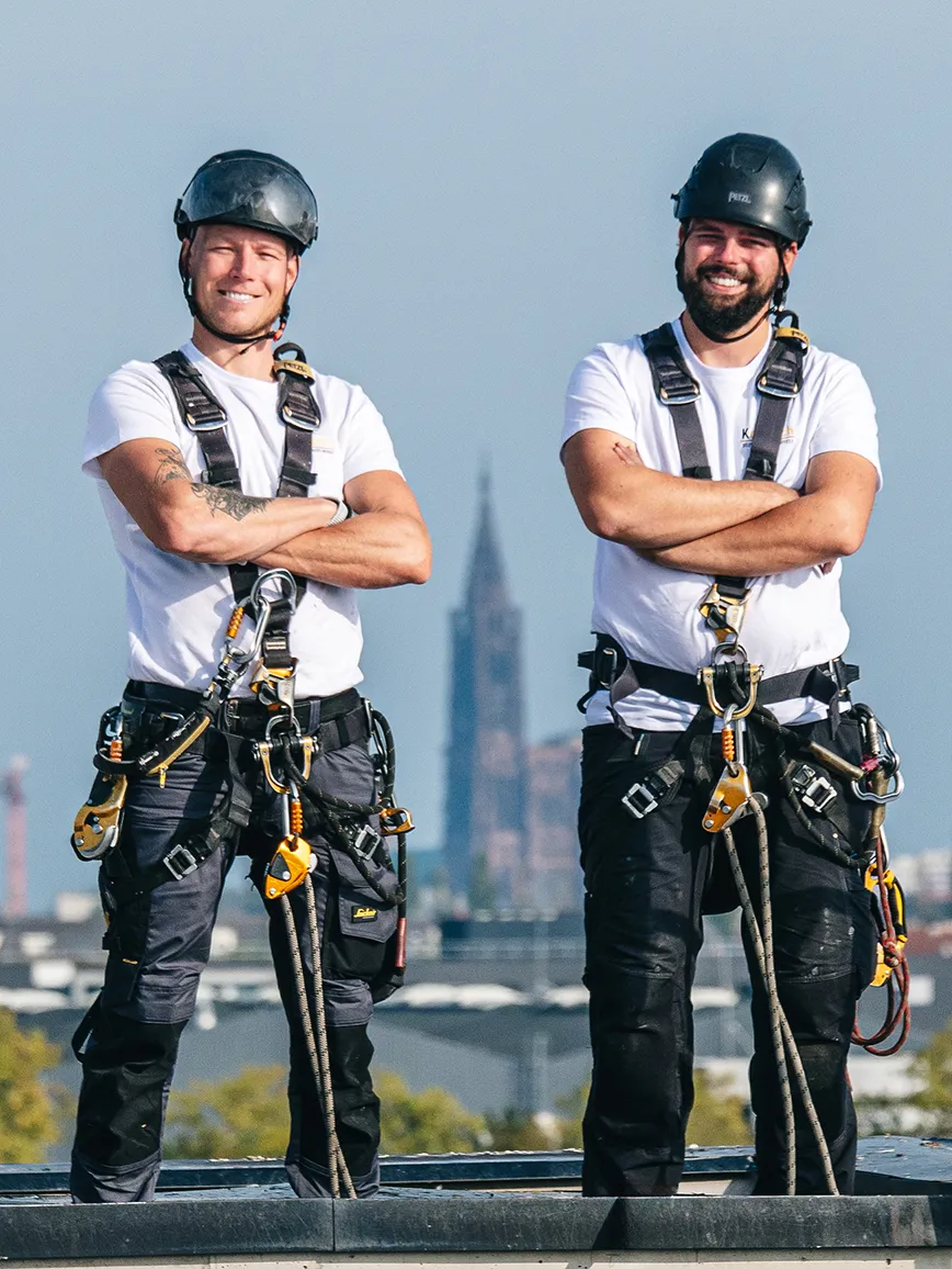 Frédéric et Léo, les deux cordistes et créateur de l'entreprise KOGITECH Strasbourg.