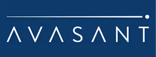 Avasant company logo with a horizontal line extending to a dot above the letter T on a dark blue background.