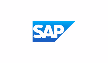 SAP company logo with white letters on a blue gradient geometric shape.