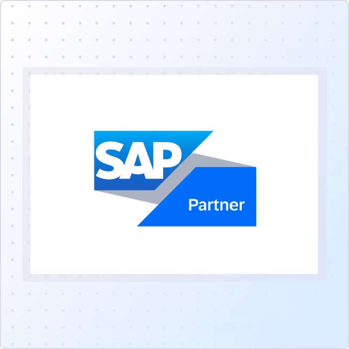 SAP Partner logo with blue geometric shapes and white text.