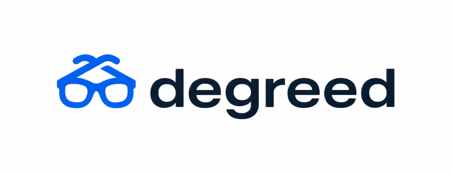 Degreed company logo with stylized blue glasses icon next to black lowercase text.