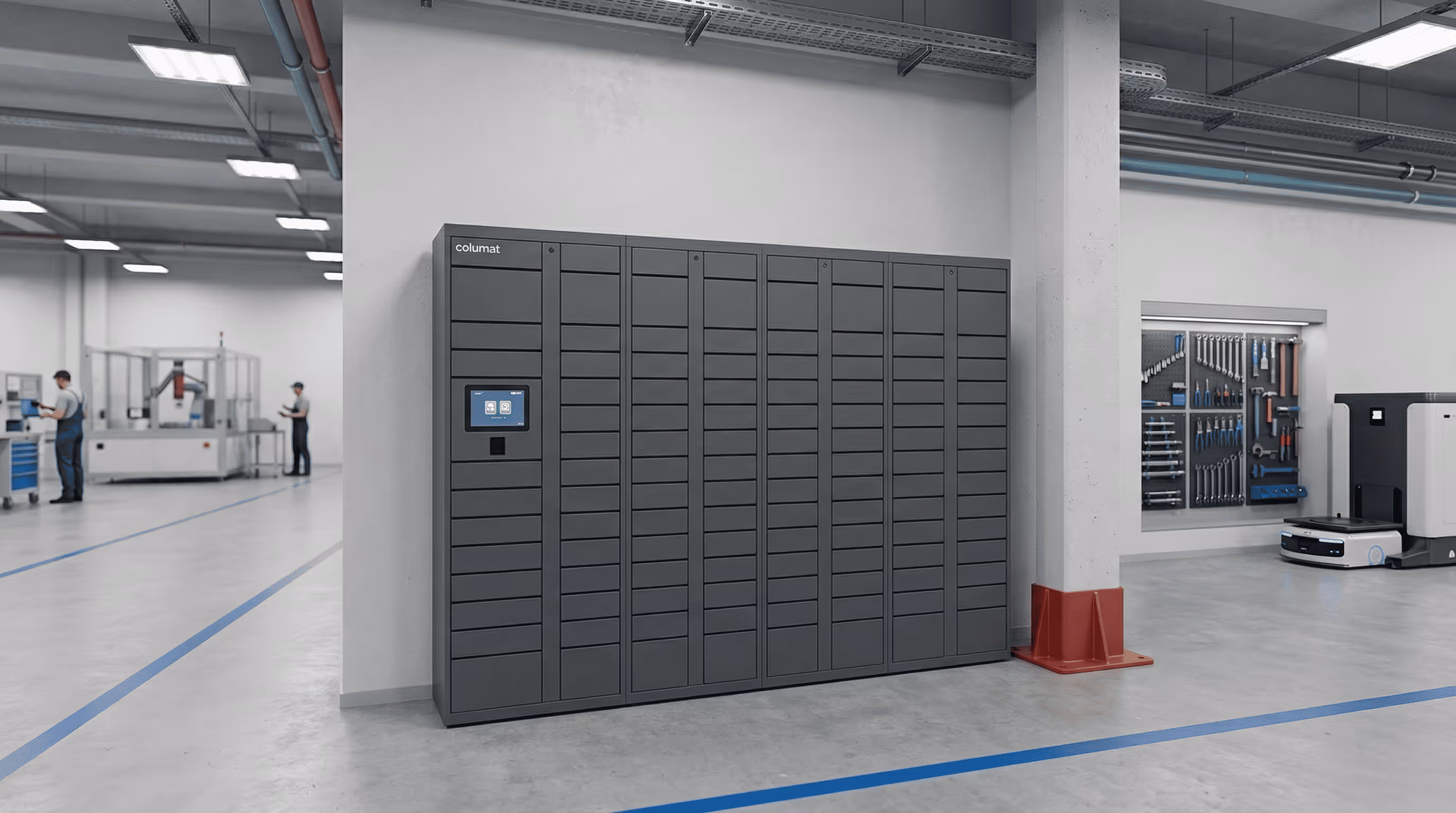 Columat locker terminal in an industrial warehouse environment