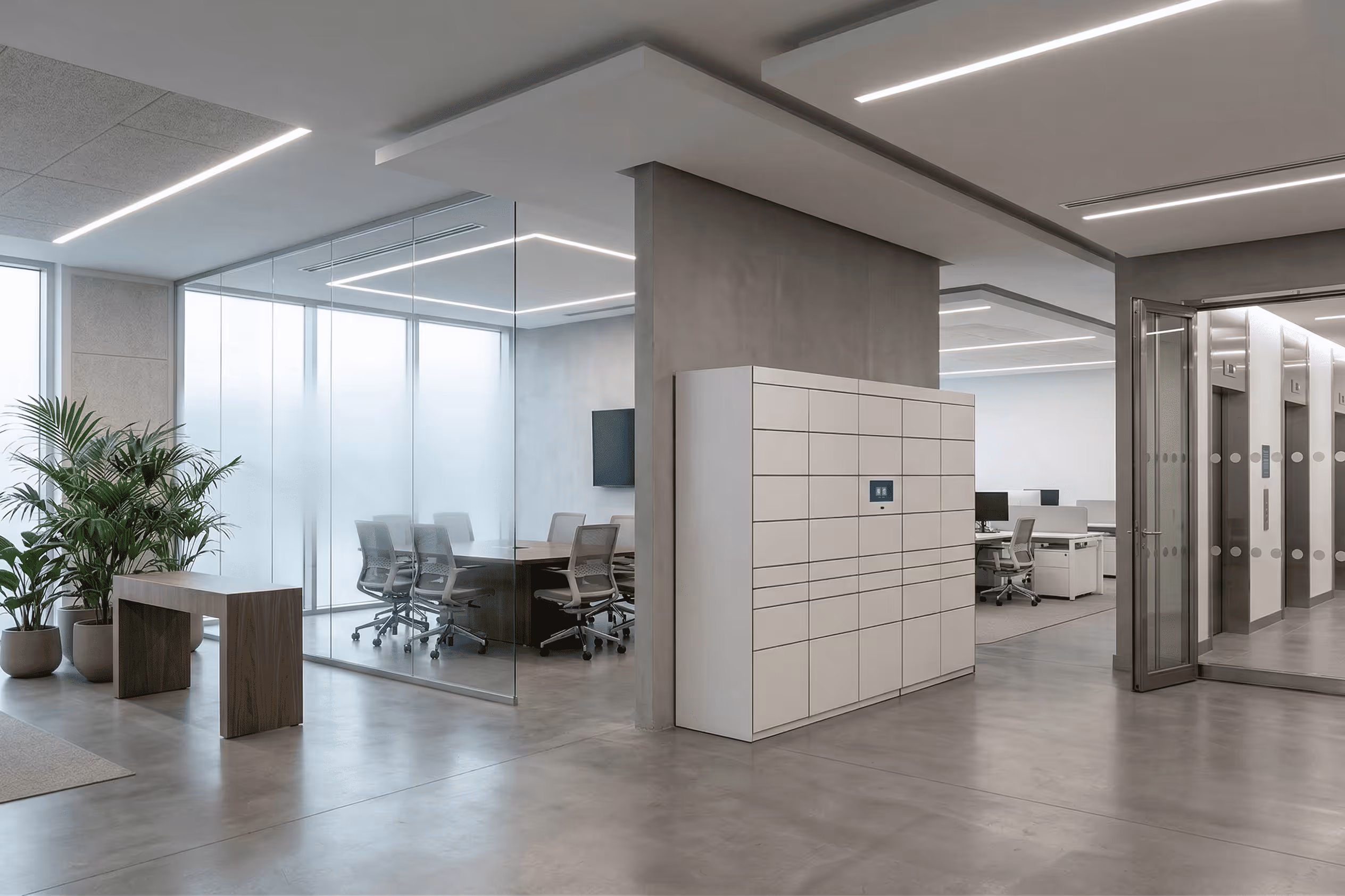 Columat Smart Locker integrated in a modern corporate office with minimalist design

