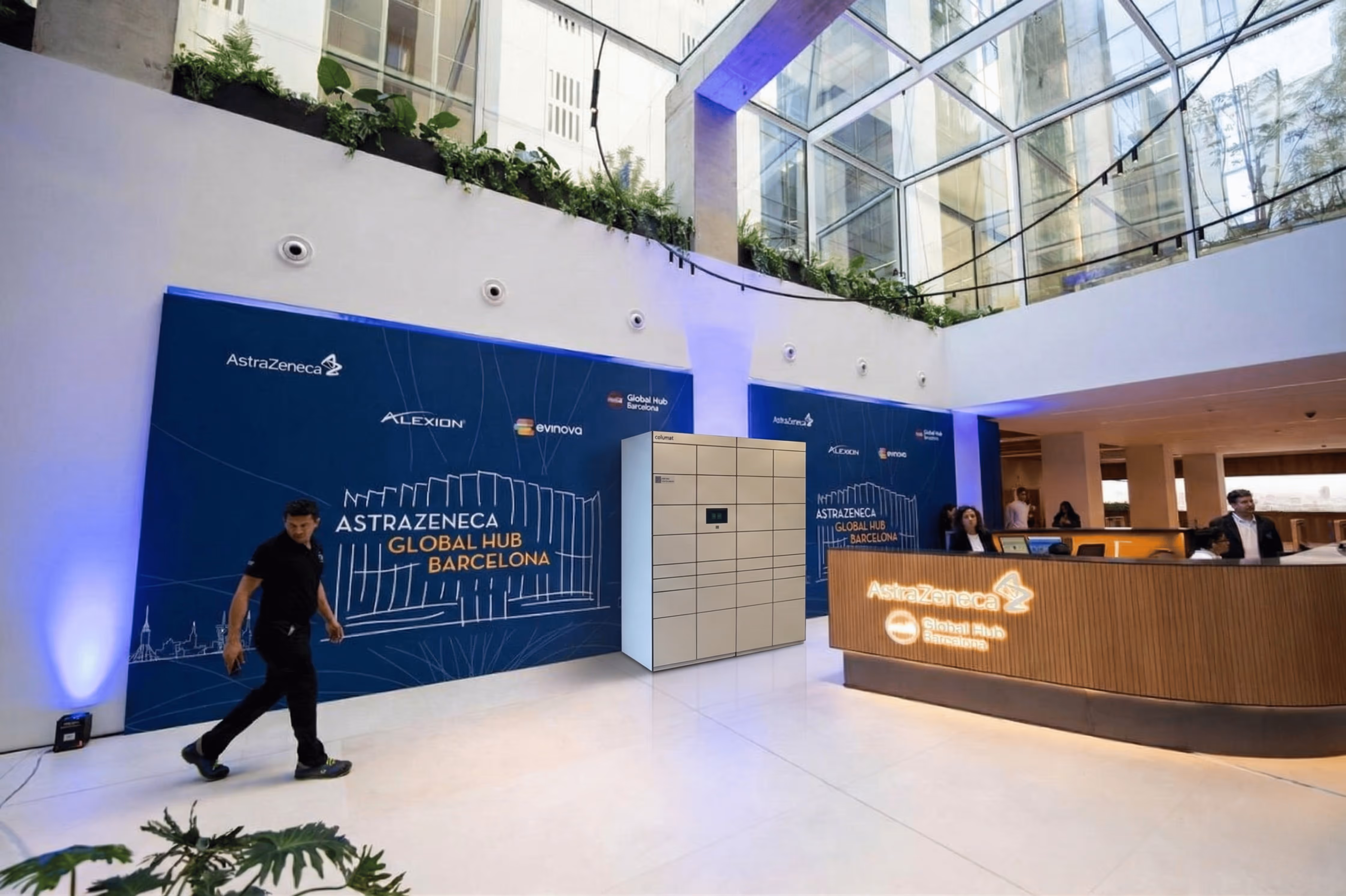Columat smart locker in the lobby of a major international corporate headquarters
