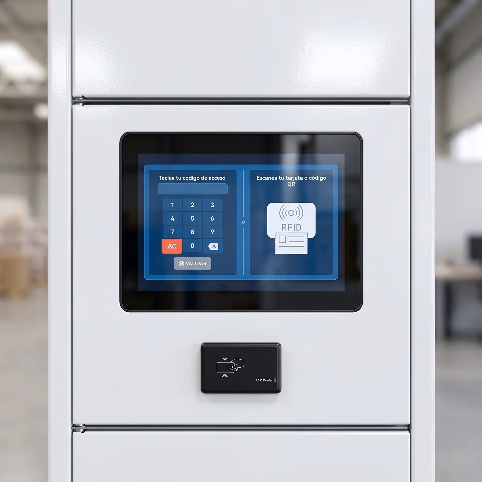 Lector RFID para control de acceso a Smart Locker Columat
