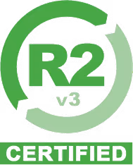 Green R2 v3 Certified badge with partial circular arrows around the text.