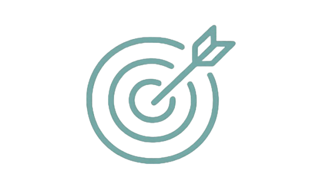 Green line drawing of a target with multiple concentric circles and an arrow hitting the bullseye.