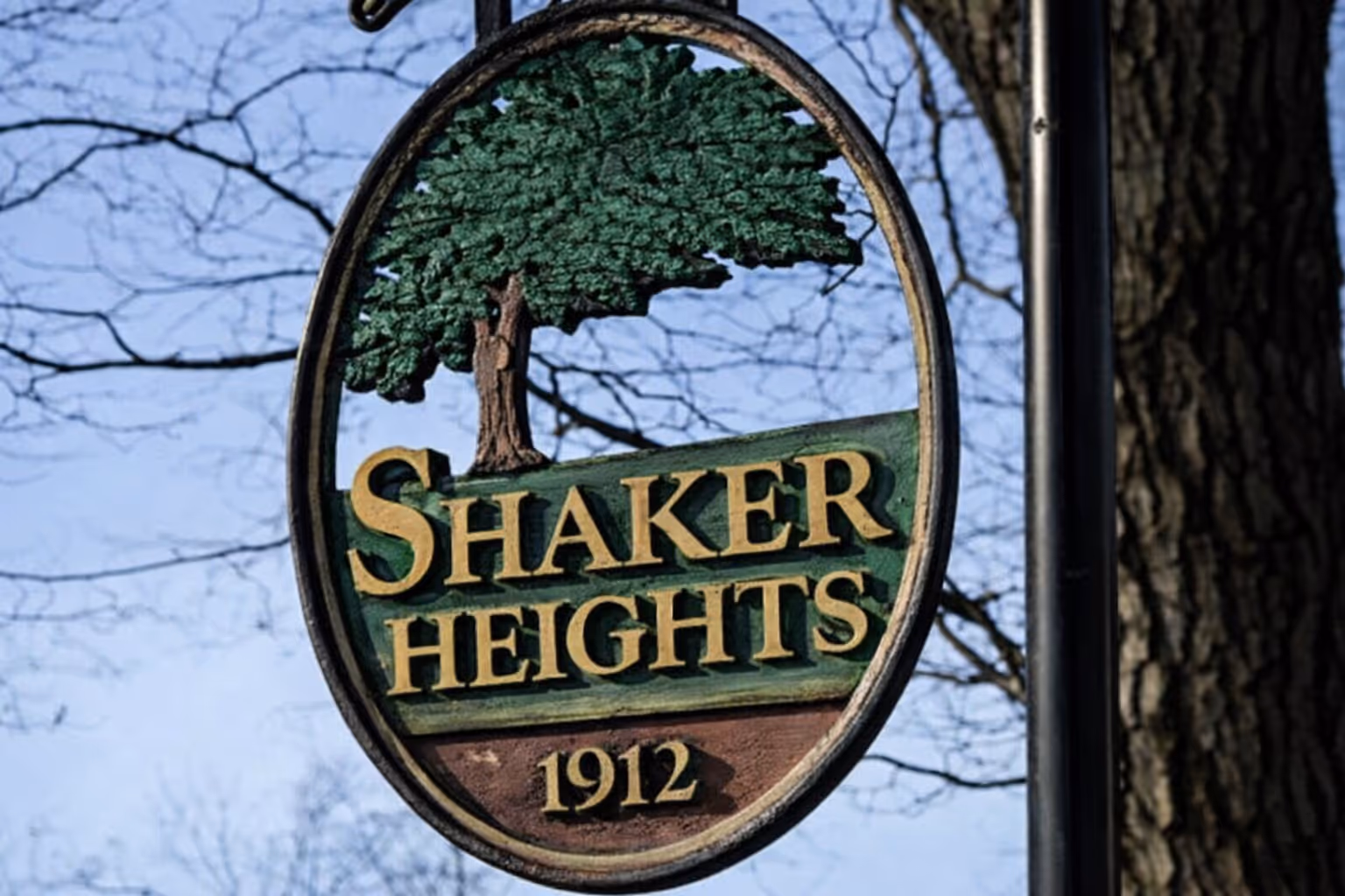 Sign with “Shaker Heights” on it