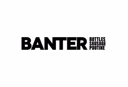 Banter bottles sausage poutine, black and white logo