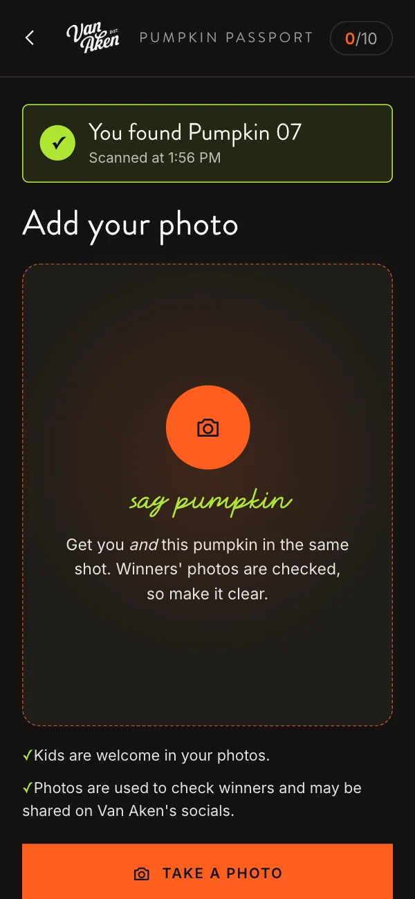 Scan any pumpkin, in any order. Its spot opens on its own.