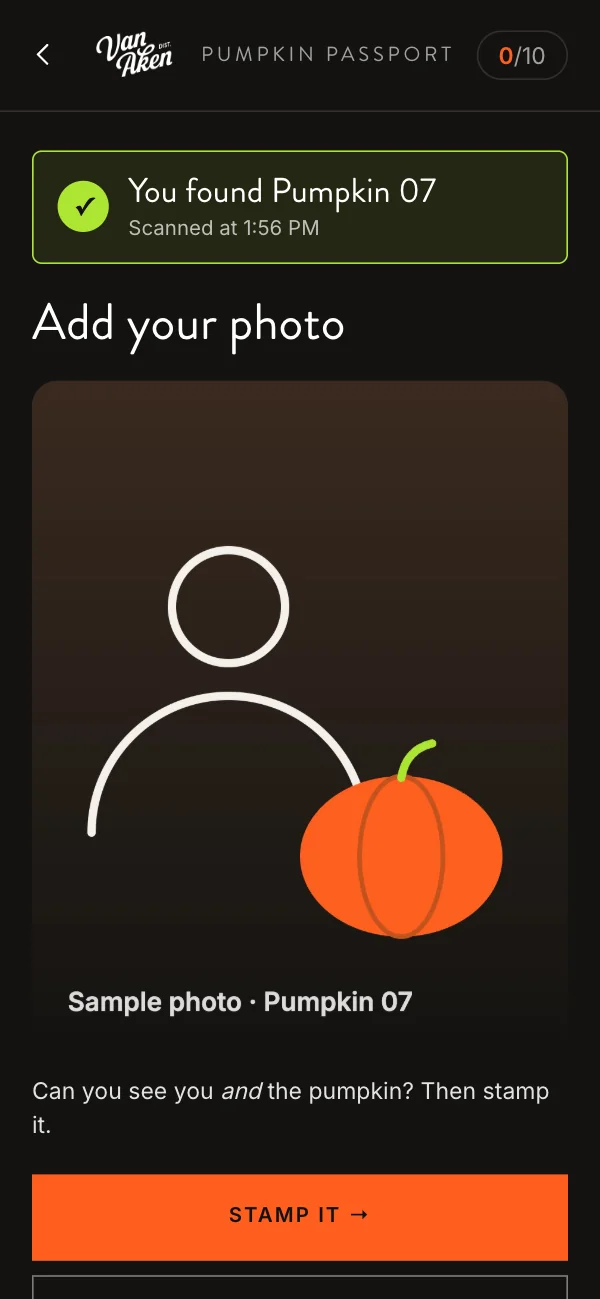 You + the pumpkin, one photo. Stamp it.