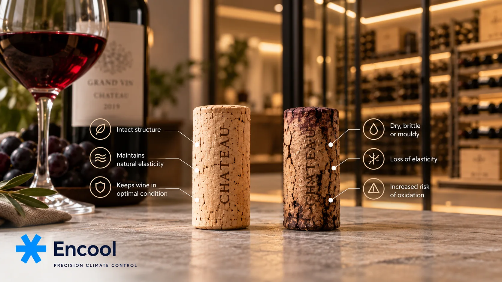 Comparison of wine corks stored at correct and incorrect cellar humidity