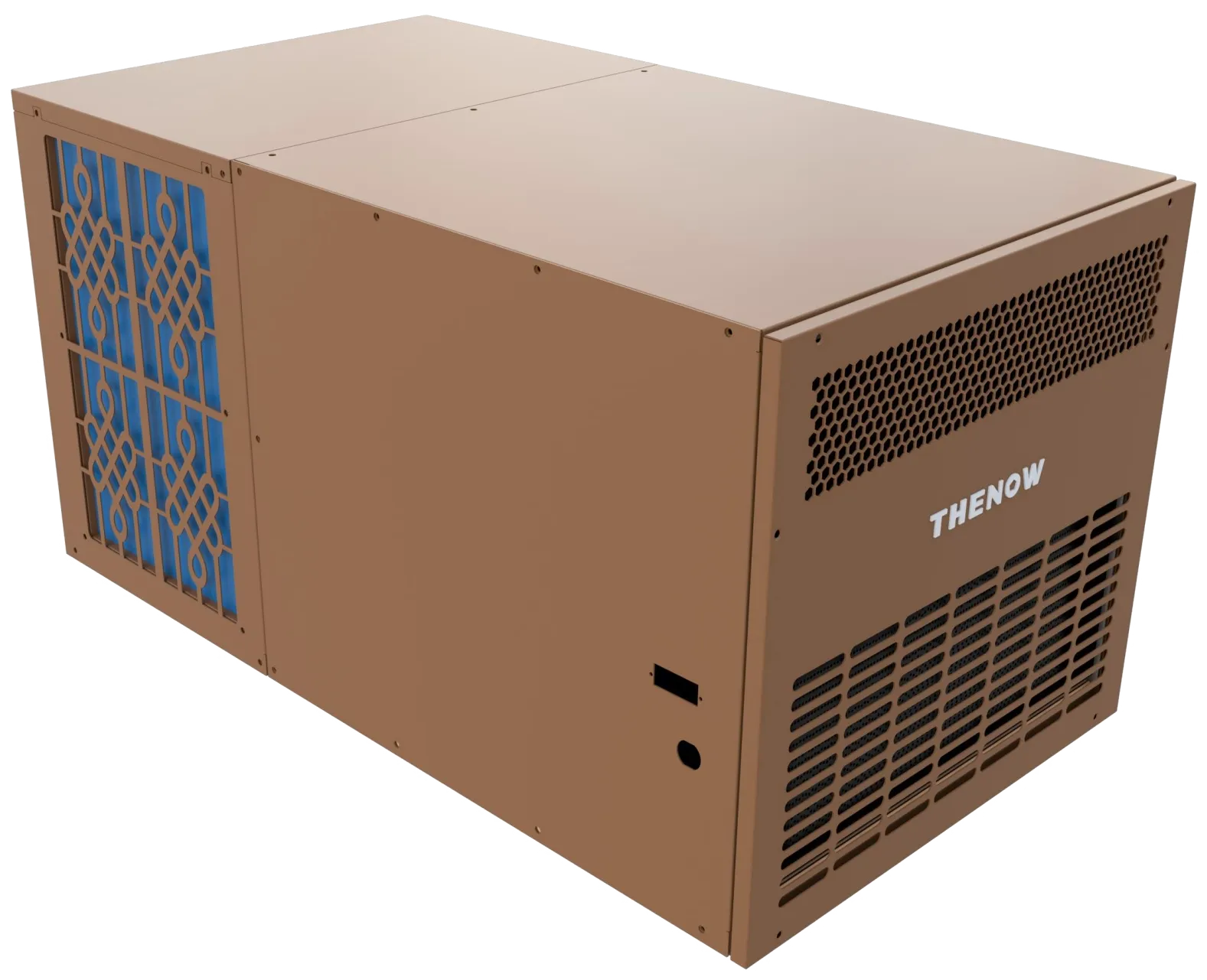 THENOW JT-20 through-the-wall wine cellar cooling unit, showing the filter grille, condenser vents and control access panel