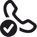 Icône de téléphone avec un symbole de coche indiquant un appel réussi ou vérifié.