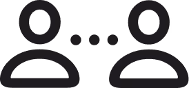 Icônes de deux personnes avec des points de suspension entre elles, symbolisant une conversation ou un dialogue.