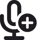 Icône de microphone avec un symbole plus indiquant l'ajout ou l'activation de l'audio.
