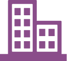 Icon of two purple office buildings with multiple windows.