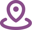 Purple location pin icon on a circular base.