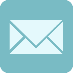 White envelope icon representing email on a teal square background with rounded corners.