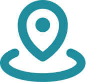 Blue map location pin icon above a circular base.