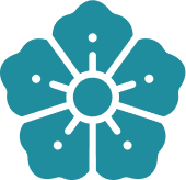 Stylized icon of a hibiscus flower with five petals and central dots on each petal.