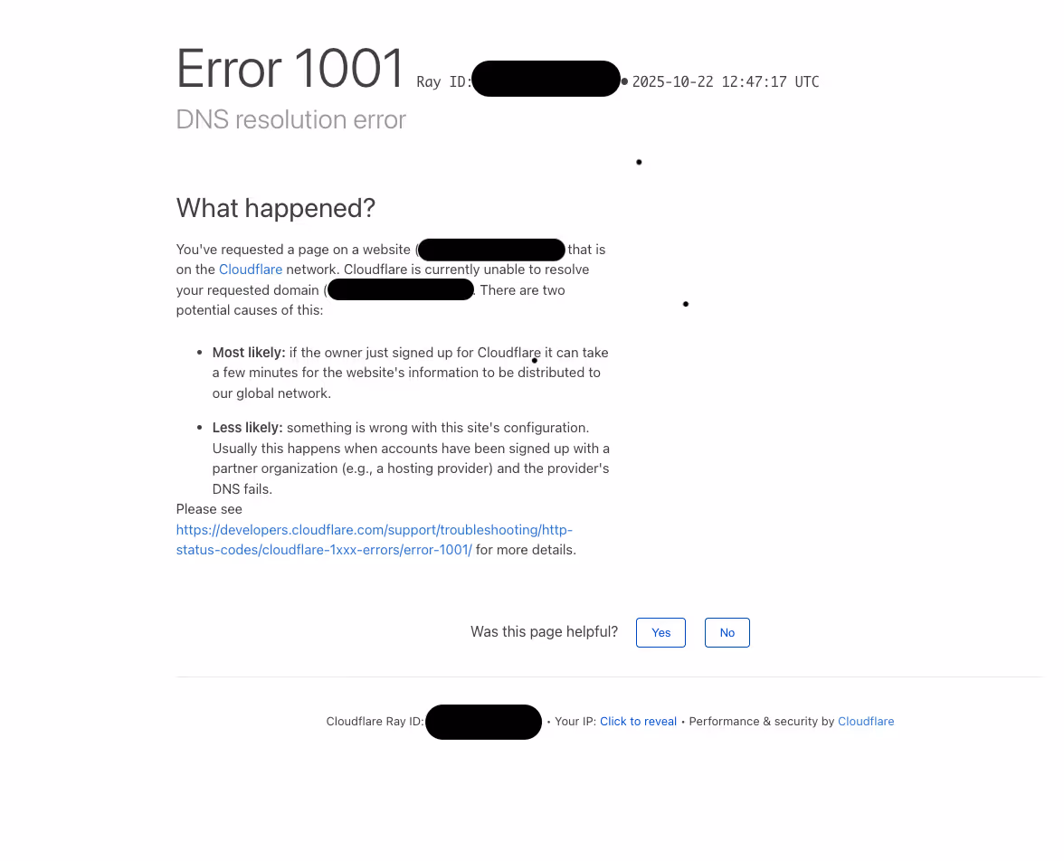 Error 1001 screen