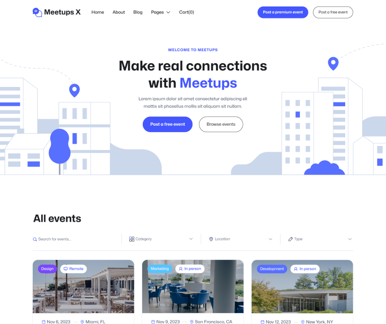 Meetups X - Home Main Page - Event Directory Webflow Template