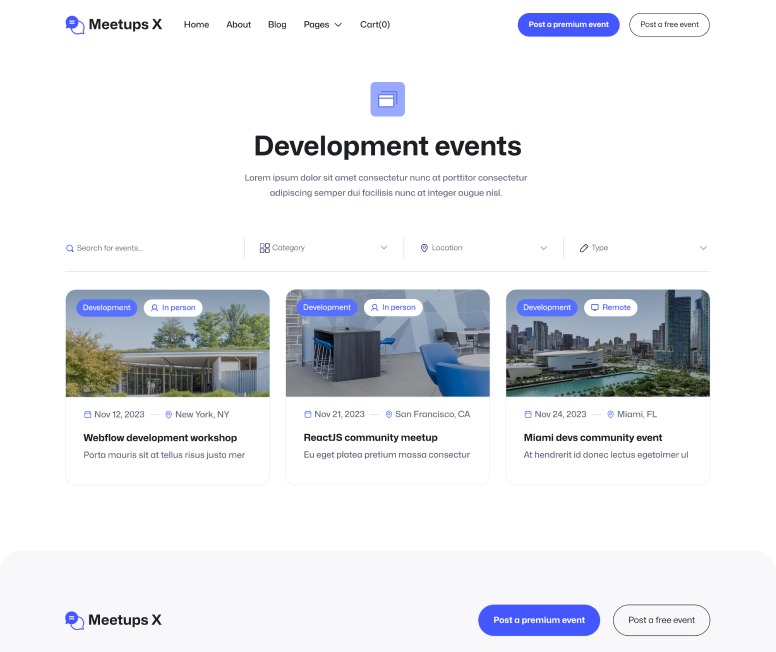 Meetups X - Event Category Main Page - Event Directory Webflow Template