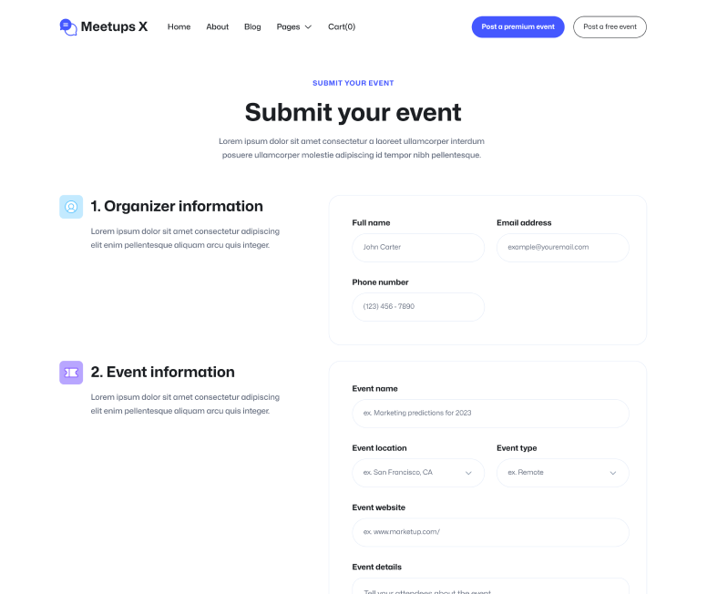 Meetups X - Submit A Featured Event Main Page - Event Directory Webflow Template