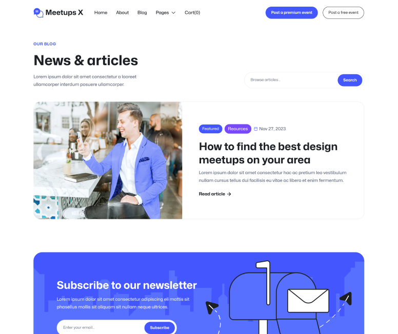 Meetups X - Blog Main Page - Event Directory Webflow Template