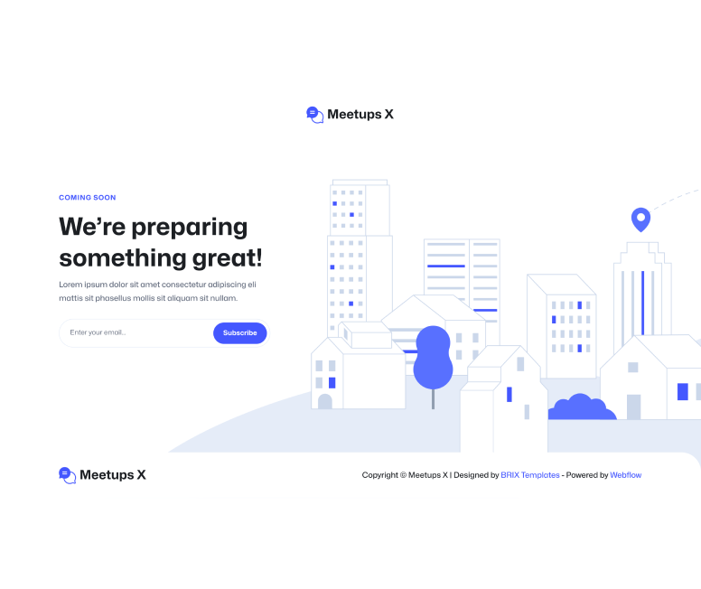 Meetups X - Coming Soon Main Page - Event Directory Webflow Template