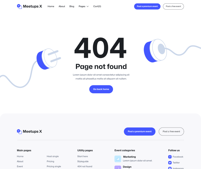 Meetups X - 404 Not Found Utility Page - Event Directory Webflow Template