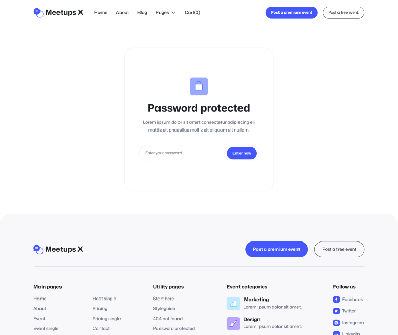 Meetups X - Password Protected Utility Page - Event Directory Webflow Template