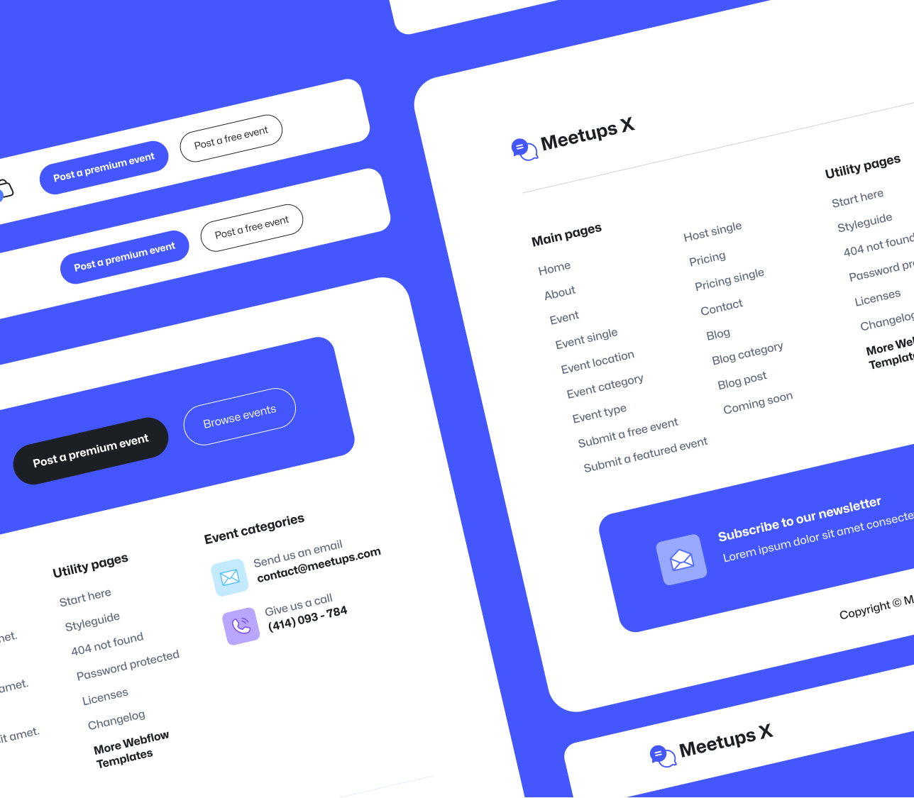 Meetups X - 3 Headers And Footers - Event Directory Webflow Template