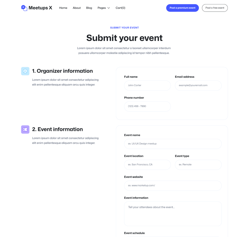 Meetups X - Submit A Free Event Page - Event Directory Webflow Template