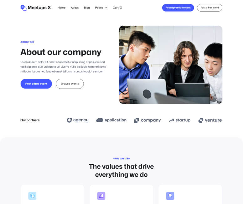 About Page - Meetups X Webflow Template