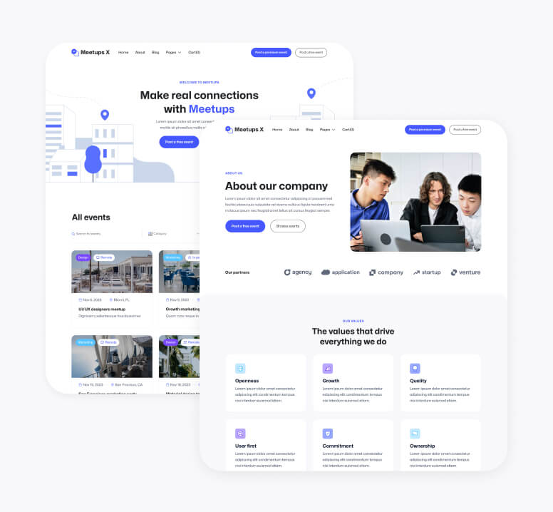Pages Included - Meetups X Webflow Template