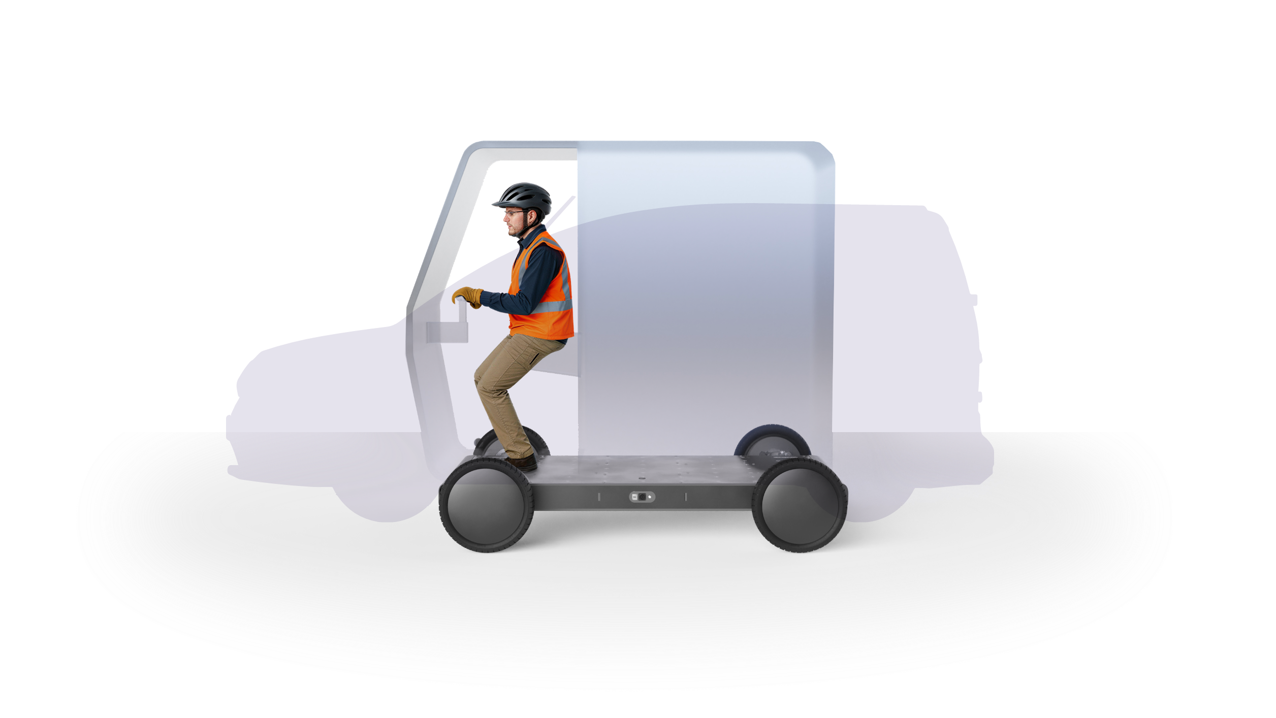 View of oneboard vehicle over a compact van