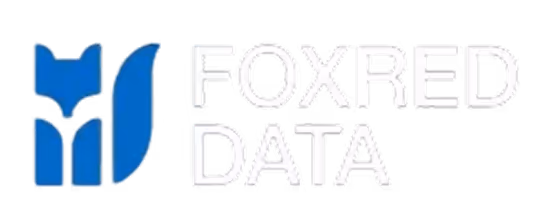 Logo of Foxred Data featuring a stylized blue fox icon to the left of the white text 'FOXRED DATA'.