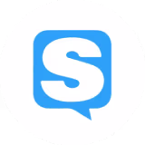 Blue speech bubble icon with a white stylized letter S inside.