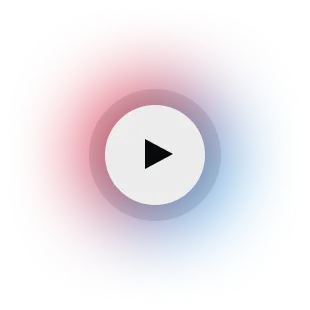 Circular play button with a black triangle in the center, glowing with red and blue gradient edges.