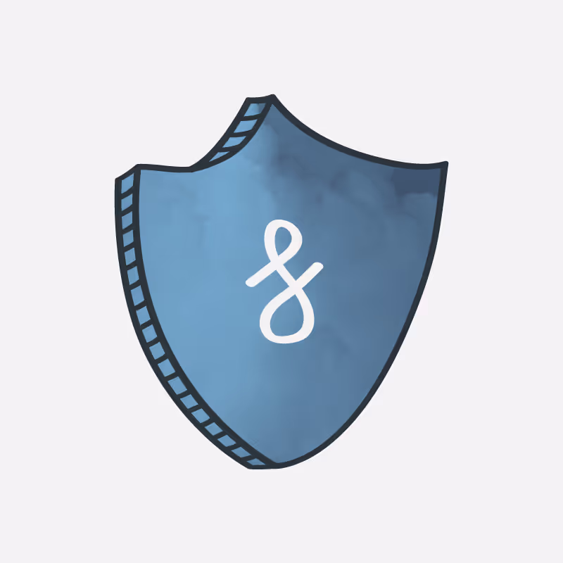 Blue shield with a white stylized ampersand symbol in the center.