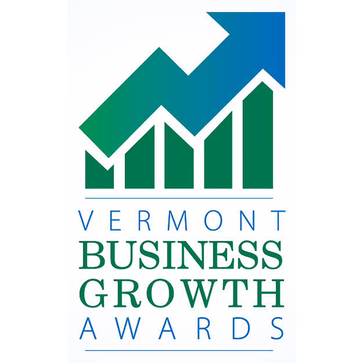 Logo showing an upward trending bar chart with a blue arrow above the text 'Vermont Business Growth Awards'.