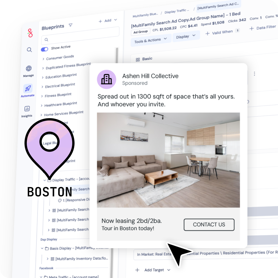 Fluency Blueprints building a Boston apartment ad automatically