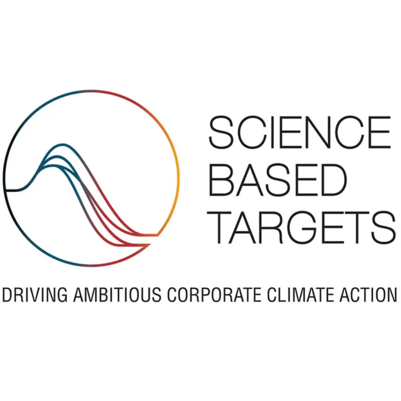 Logo der Science Based Targets Initiative mit Liniengrafik im Kreis und dem Text 'Driving ambitious corporate climate action'.