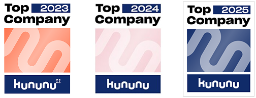 Auszeichnung "Top Company" von kununu für die Jahre 2023, 2024 und 2025 mit unterschiedlicher farbiger Gestaltung.