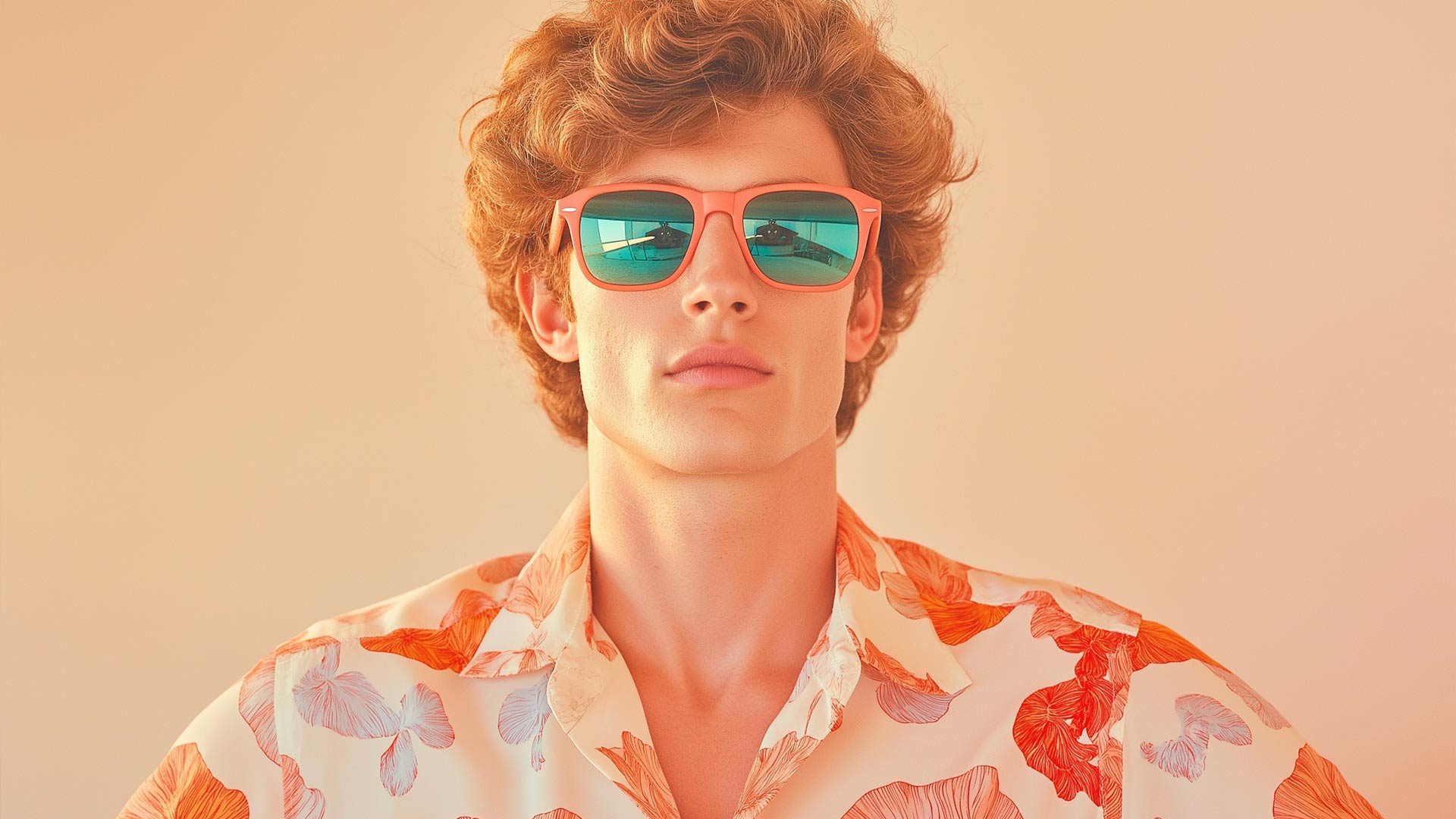 Young man in orange sunglasses.