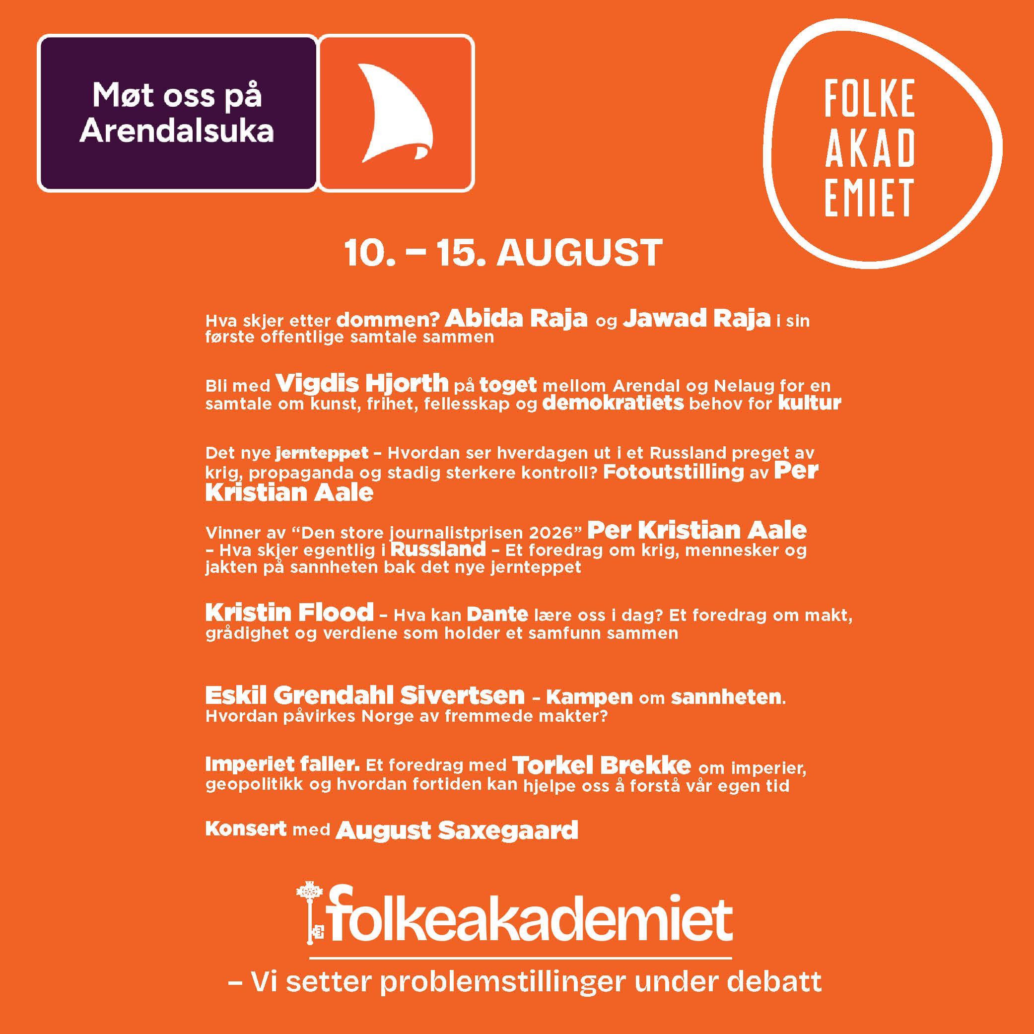 Spennende program under Arendalsuka 2026
