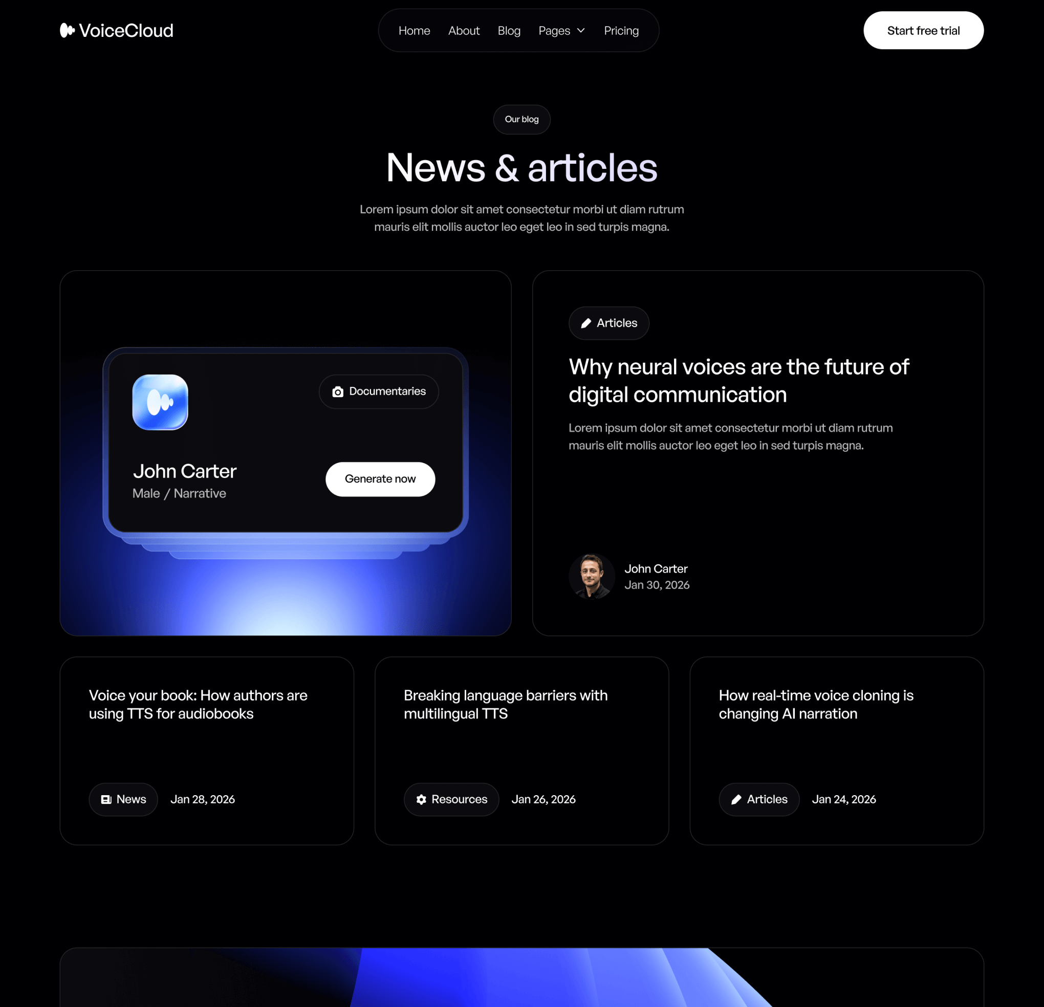 VoiceCloud - Blog V1 Page - Text to Speech App Webflow Template | BRIX Templates